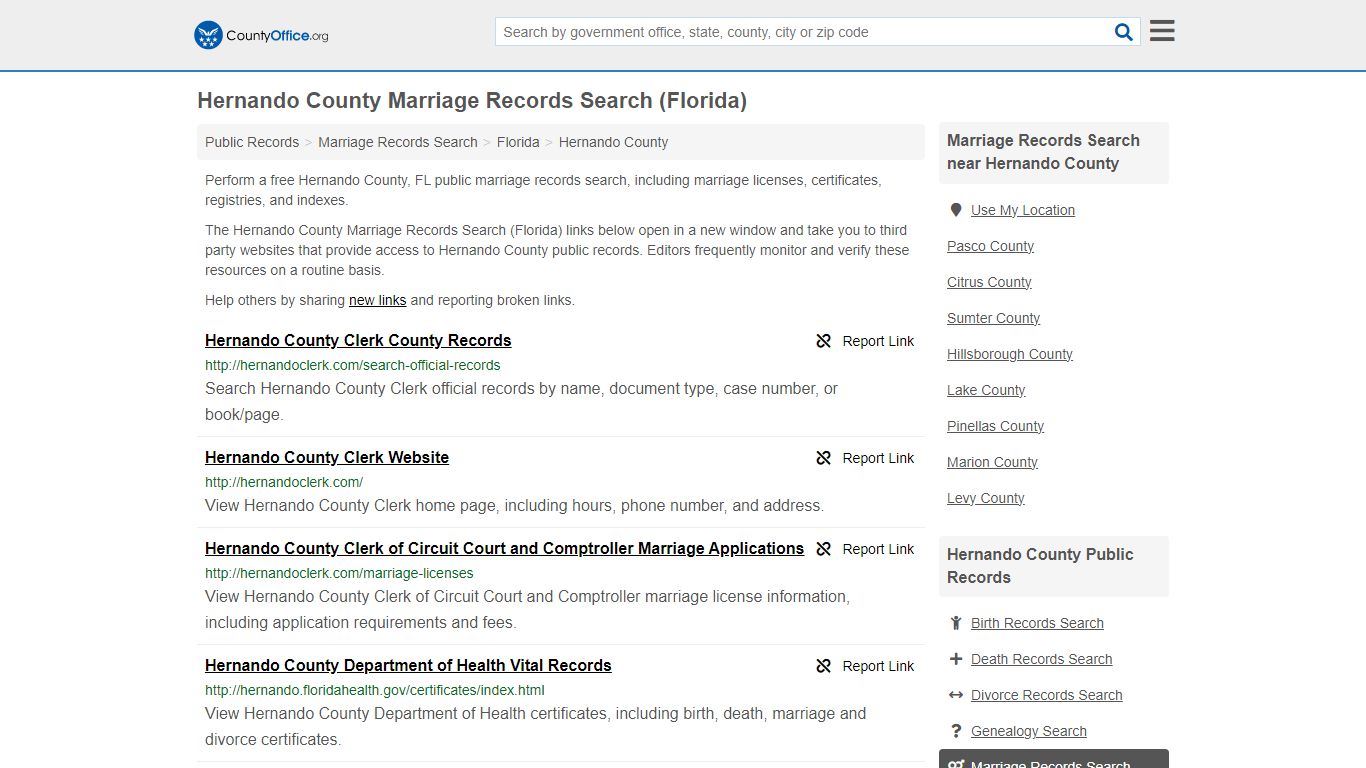 Hernando County Marriage Records Search (Florida) - County Office