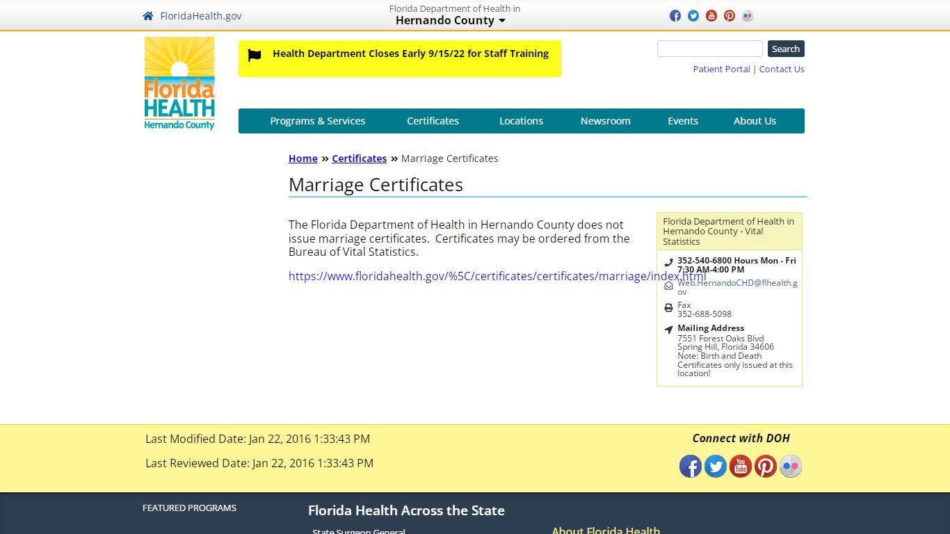 Marriage Certificates | Florida Department of Health in Hernando