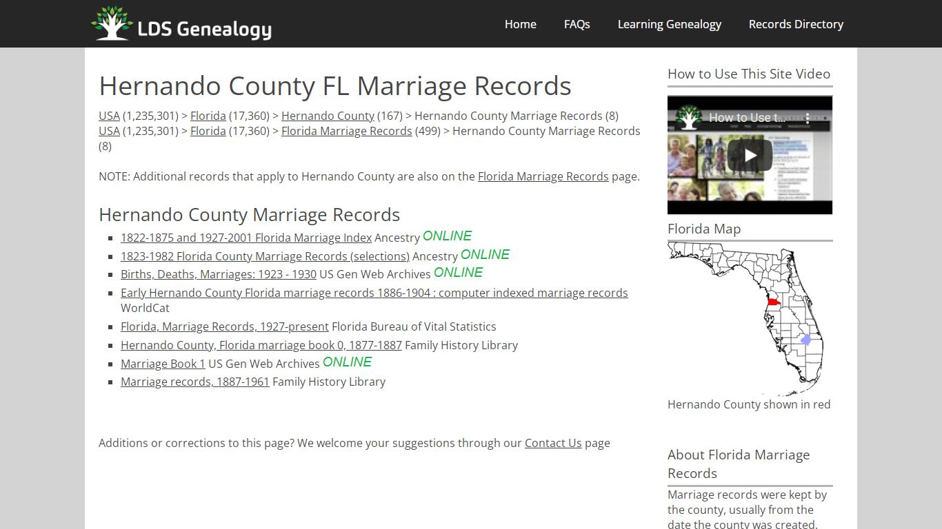 Hernando County FL Marriage Records - ldsgenealogy.com